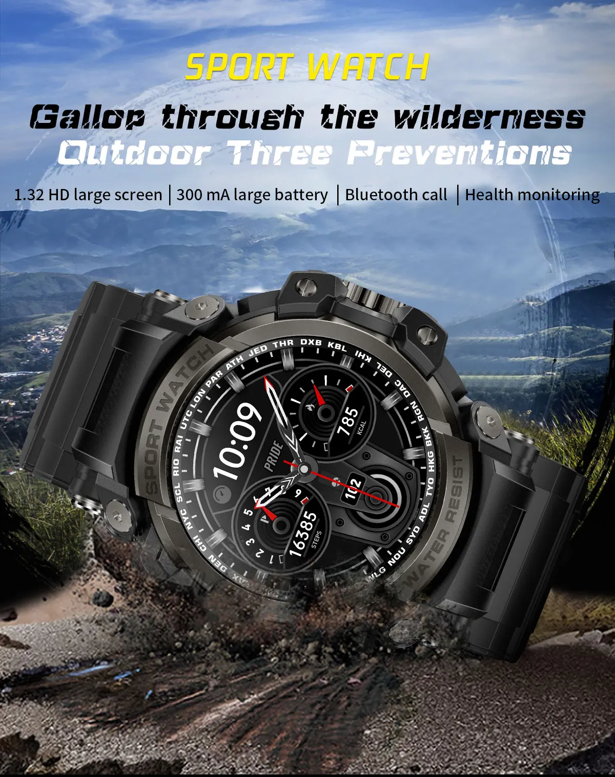 New Smart Watch Men's Bluetooth Call Information Push Health Monitoring Outdoor Three Defense Sports Smart Watch