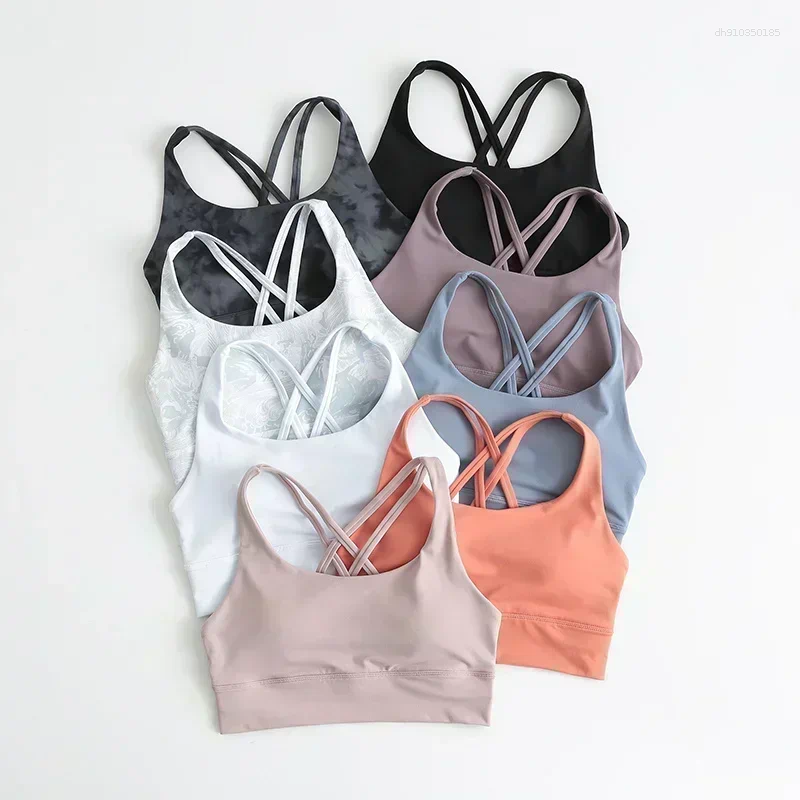 Men's Vests Women Energy Longline Bra Sexy Padded Criss Cross Back Fiess Running Tops Sweat-wicking Medium Support Workout Yoga Bras