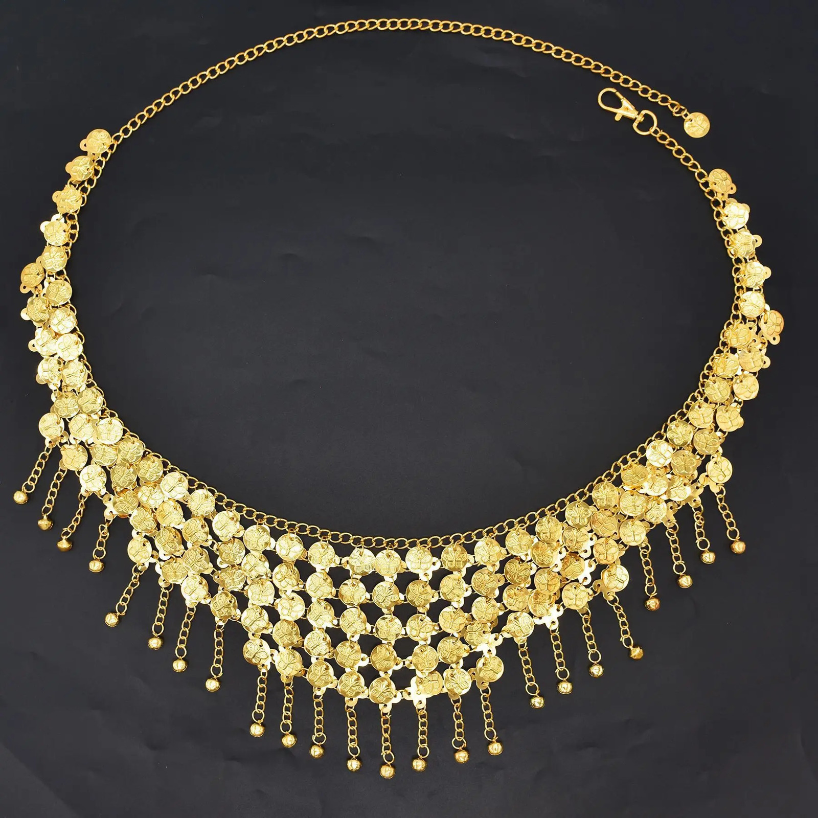 Fashion Alloy Coins Tassel Waist Chain for Woman Ethnic Sexy Belly Button Chain Belt Adjustable Jewelry 250225