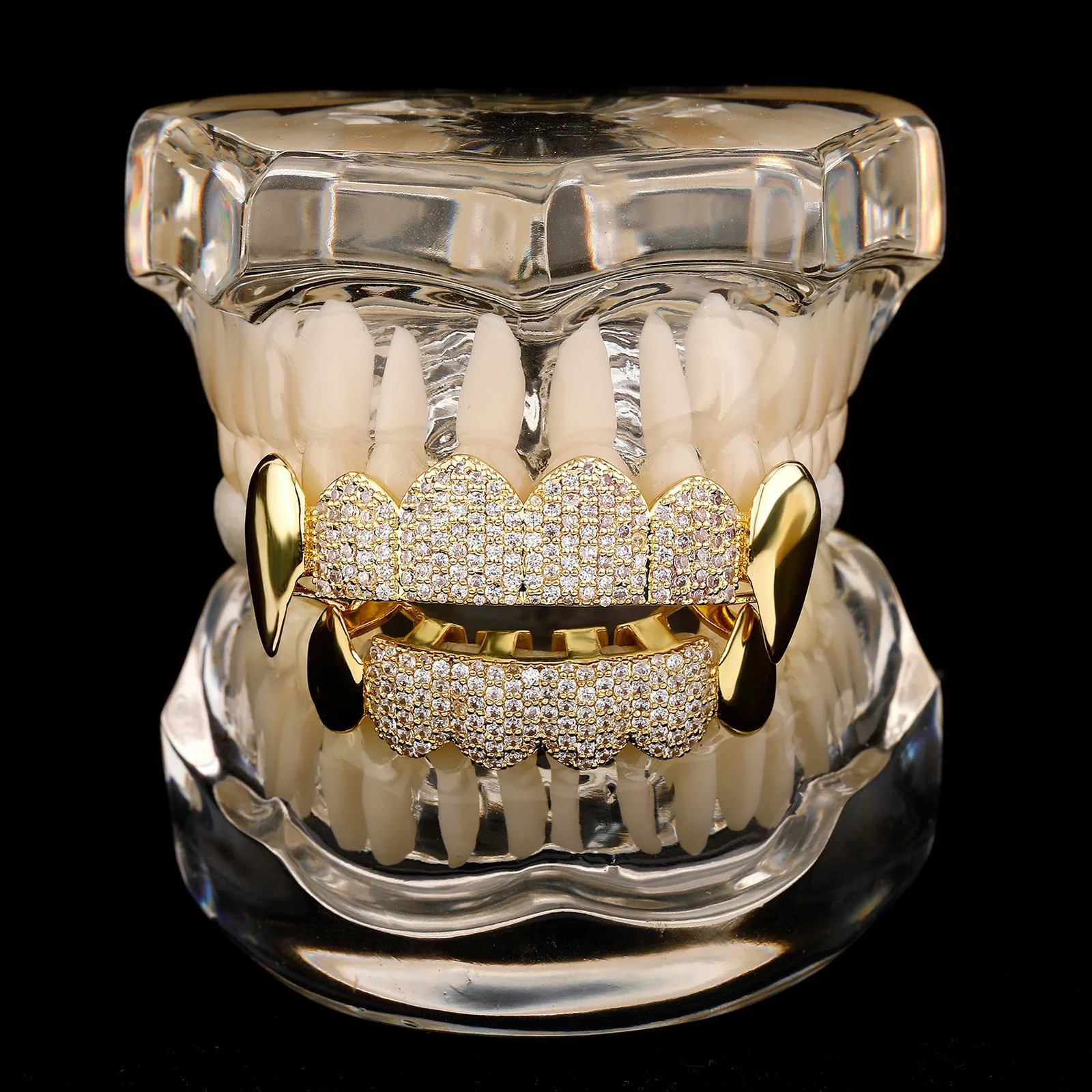 Hip Hop 6/6 Full CZ Stones Teeth Caps Cubic Zircon Iced Out Micro Pave Top Bottom Charm Grills For Men Women Jewelry 250220