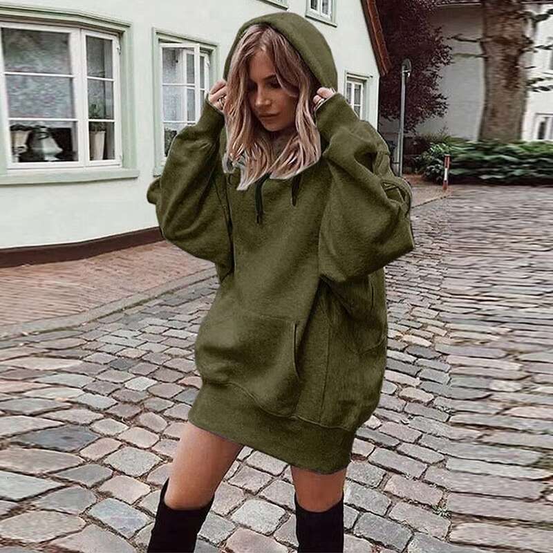 New Fashion Solid Color Sweatshirt Women Long Pullover Coat Fleece Plus Size Hoodie