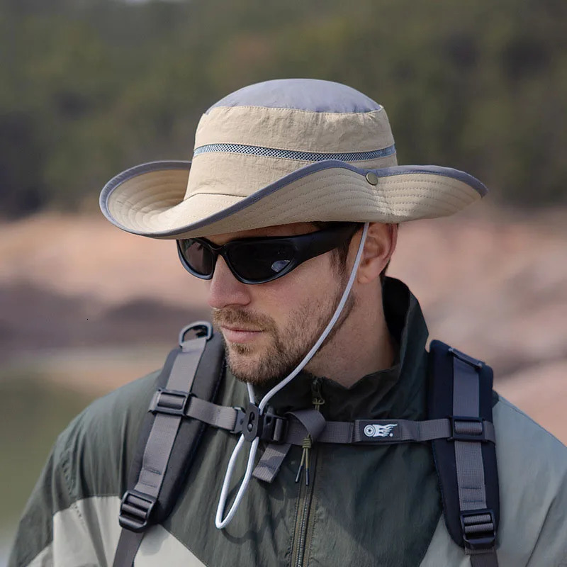 Summer Large Brim Men Women Sun Protection Caps Outdoor Climbing Fishing Fisherman Hats Male Quick Drying Color Match Bucket Cap 250218