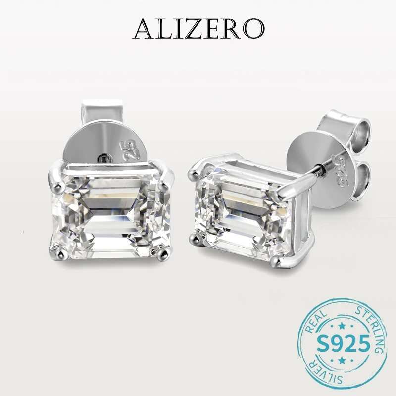 ALIZERO 2ct D VVS1 Emerald Cut Moissanite Earrings For Women Fine Jewelry Sterg Sier White Gold Plated Stud Earring