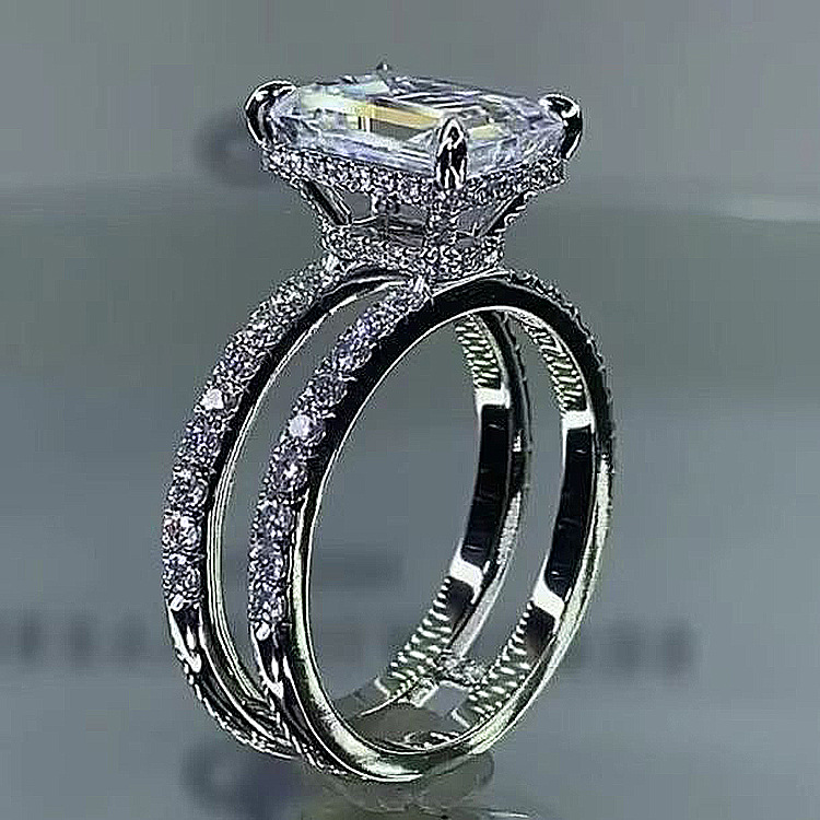 Choucong Brand Ins Top Sell 925 Sterling Silver Fill Radiant Shape 5A Cubic Zircon CZ Diamond Gemstones Party Eternity Women Weding Engagement Band Ri