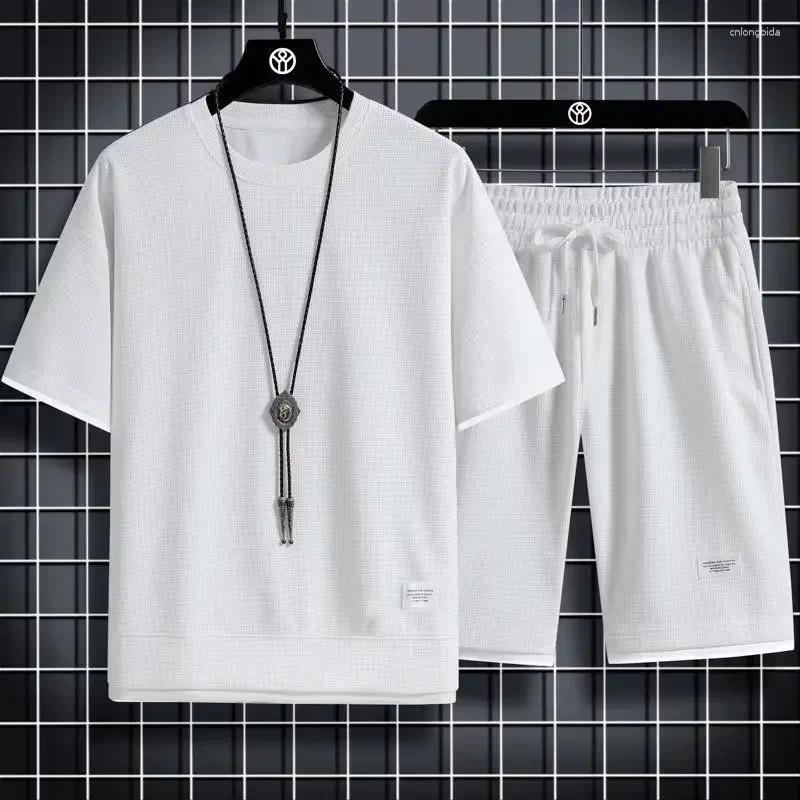 Mens Tracksuits Casual Sportswear Loose-Fit Summer Outfits Korean Trendy Short Sleeve T-shirts 2-Piece Sets