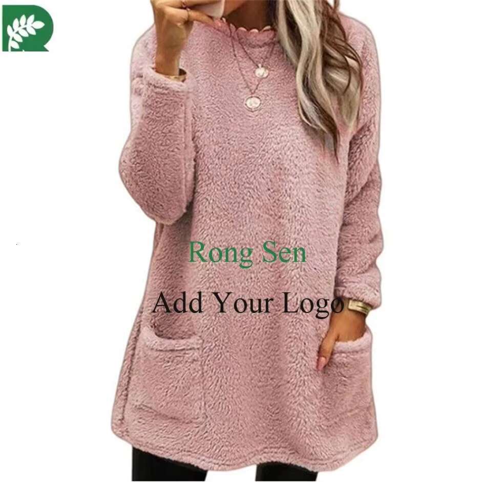 For New Long Sleeve Pocket Plush Hoodies Women Pullover Solid Color Warm Sweatshirts