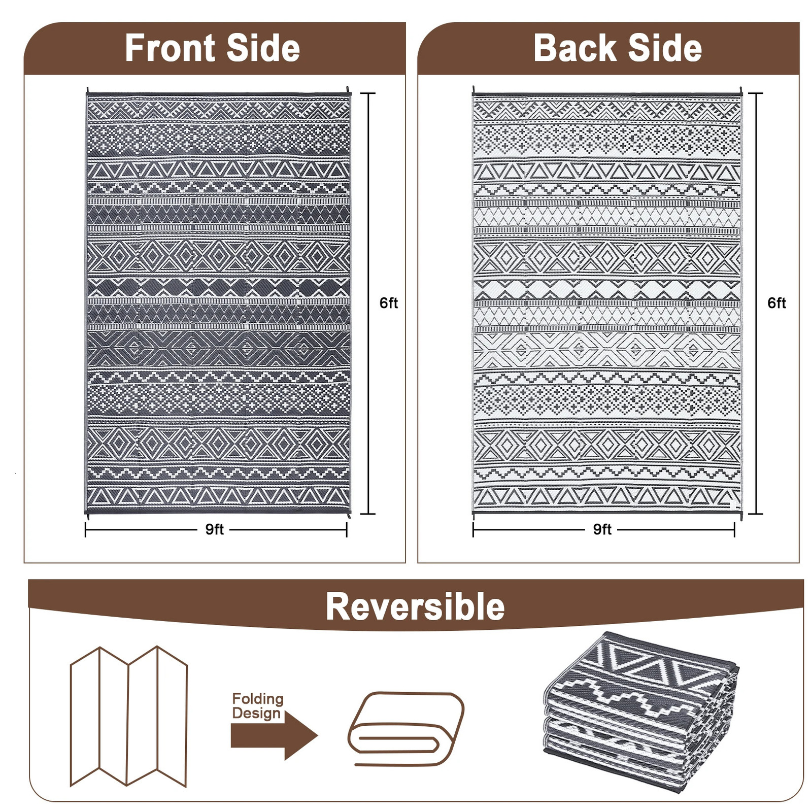 Outdoor Rug 5x8 Waterproof Reversible Patio Rug Outside Plastic RV Rug Boho Camping Rug for Camper Porch Balcony Backyard Picnic 250224