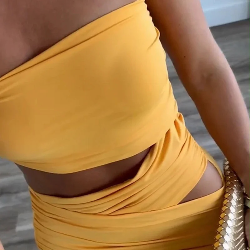 Wefads Long Dress Summer Women Fashion Sleeveless Strapless Tube Backless Nipped Waist Cut Out Slit Slim Party Bodycon Dresses 250226