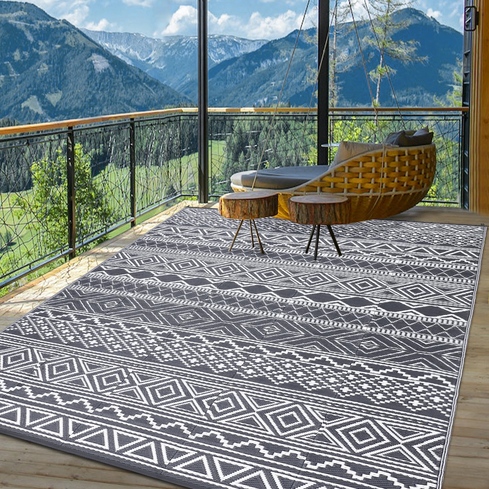 Outdoor Rug 5x8 Waterproof Reversible Patio Rug Outside Plastic RV Rug Boho Camping Rug for Camper Porch Balcony Backyard Picnic 250224