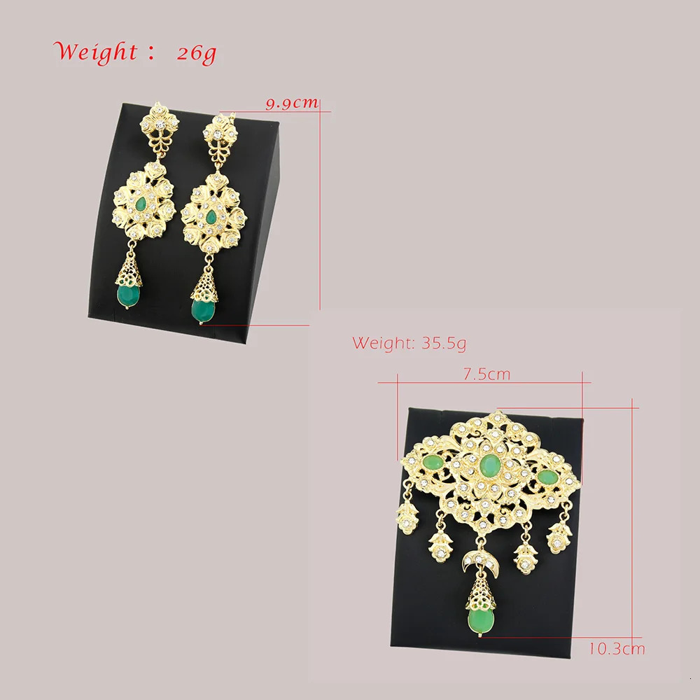Neovisson Fashion Style Morocco Brooch Earring Bride Jewelry Sets For Women Orange Crystal Gold Color Brooch Earring Gift 250225