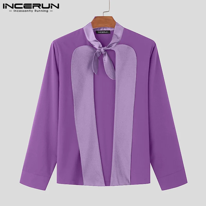 INCERUN American Fashion Shirts Mens Causal Sleeve Hollow Out Tops See Through Patchwork Well Fitting Elegant Blouses 250224