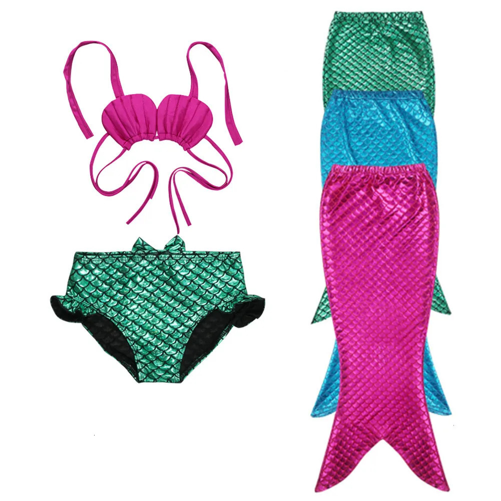 2-9Years Kids Baby Girls Swimwear Swimsuit 3Pcs Mermaid Tail Bikini Set Children Bathing Suit Beachwear 250225