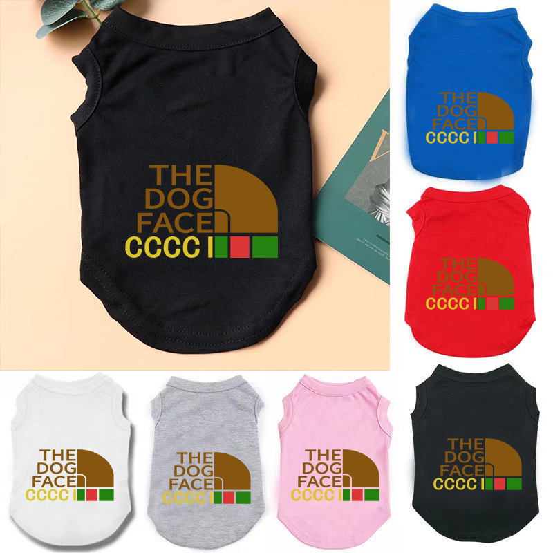 Simple Solid Color Dog T-shirt with Golden Print THE DOG FACE, Pure Cotton Dog T-shirt Vest, Comfortable and Breathable Dog Shirts for Small Medium La