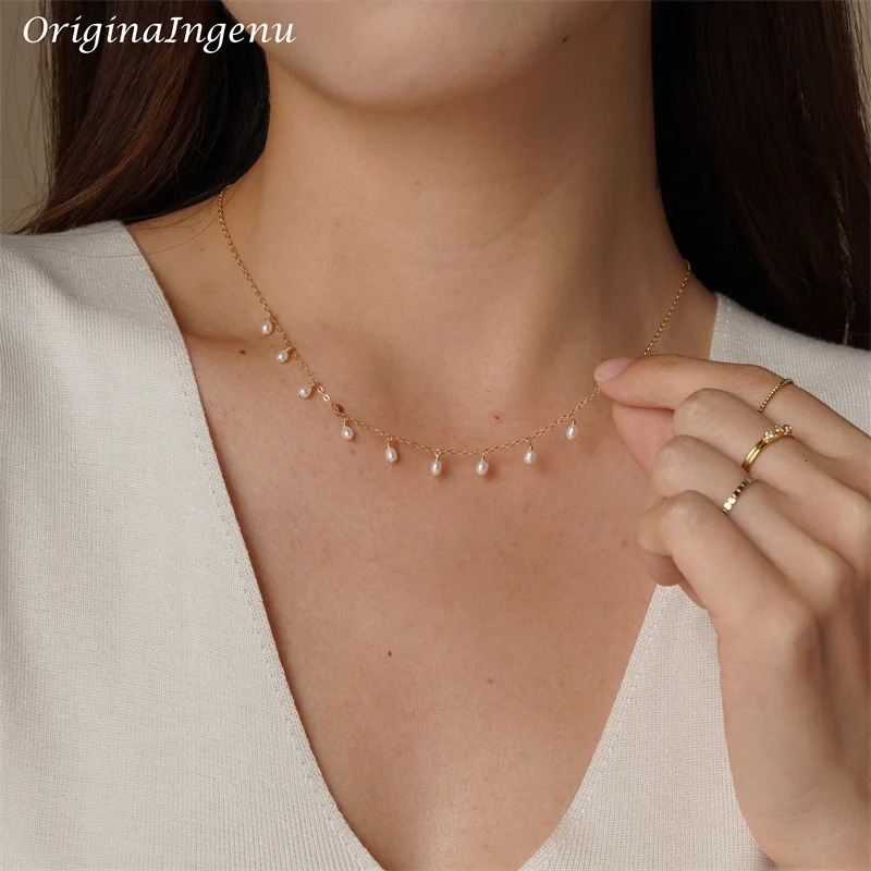 14K Gold Filled Natural Pearl Necklace Gold Choker Handmade Pendants Collier Femme Kolye Collares Boho Pearl Jewelry for Women 250222