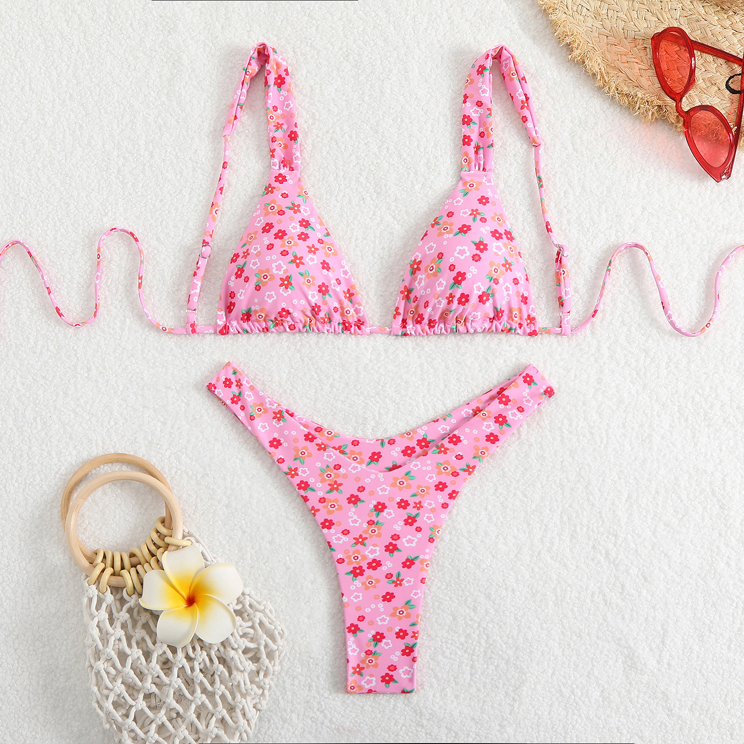 New 2025 printed double-layer fabric durable high elasticity swimsuit for women's hot spring designer bikini