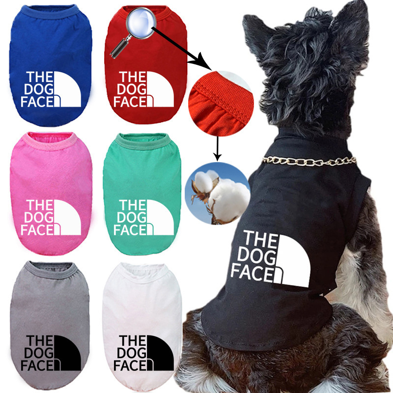 Simple Solid Color Dog T-shirt with Simple Print THE DOG FACE, Pure Cotton Dog T-shirt Vest, Comfortable and Breathable Dog Shirts for Small Medium La