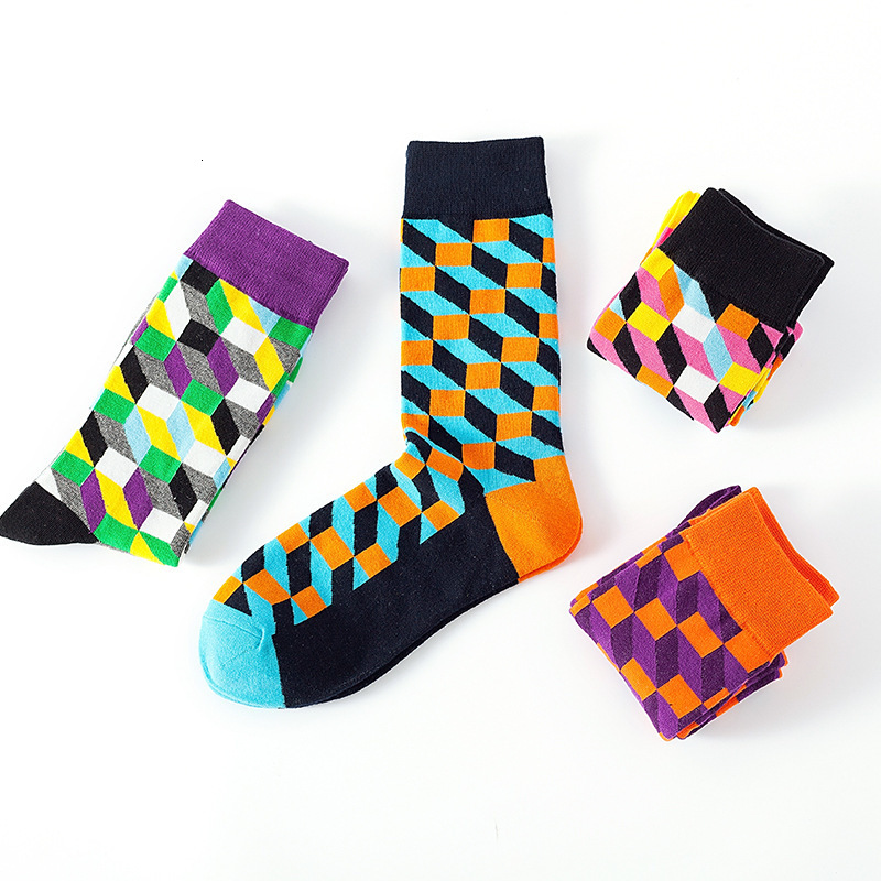 Mens Cotton Black Patterned Happy Colorful Funny Stylish Casual Business Dress Socks 240812