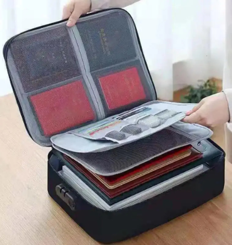 Document Organizer Briefcase 3Layer Folder Holder Travel Trolley Storage Id Bag Cover Purse Passport Home Safe File Case 250221
