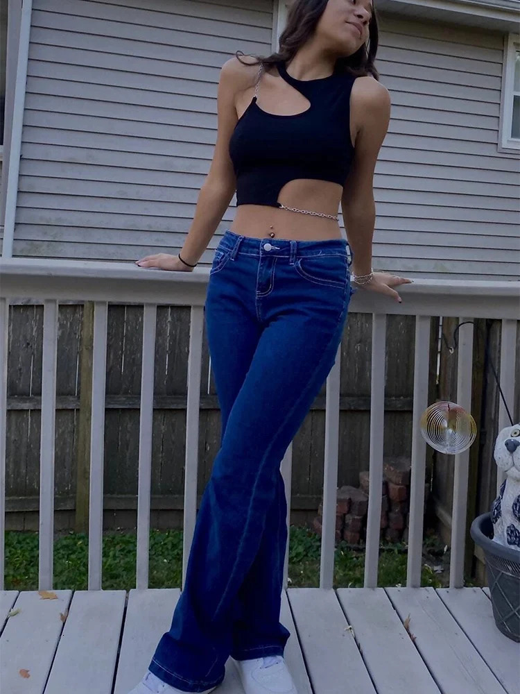 High Street Grunge Chain Cut Out Crop Top Women Summer Y2K Clothes Solid Black Asymmetrical Neck Sleeveless Tank Top Streetwear 250225