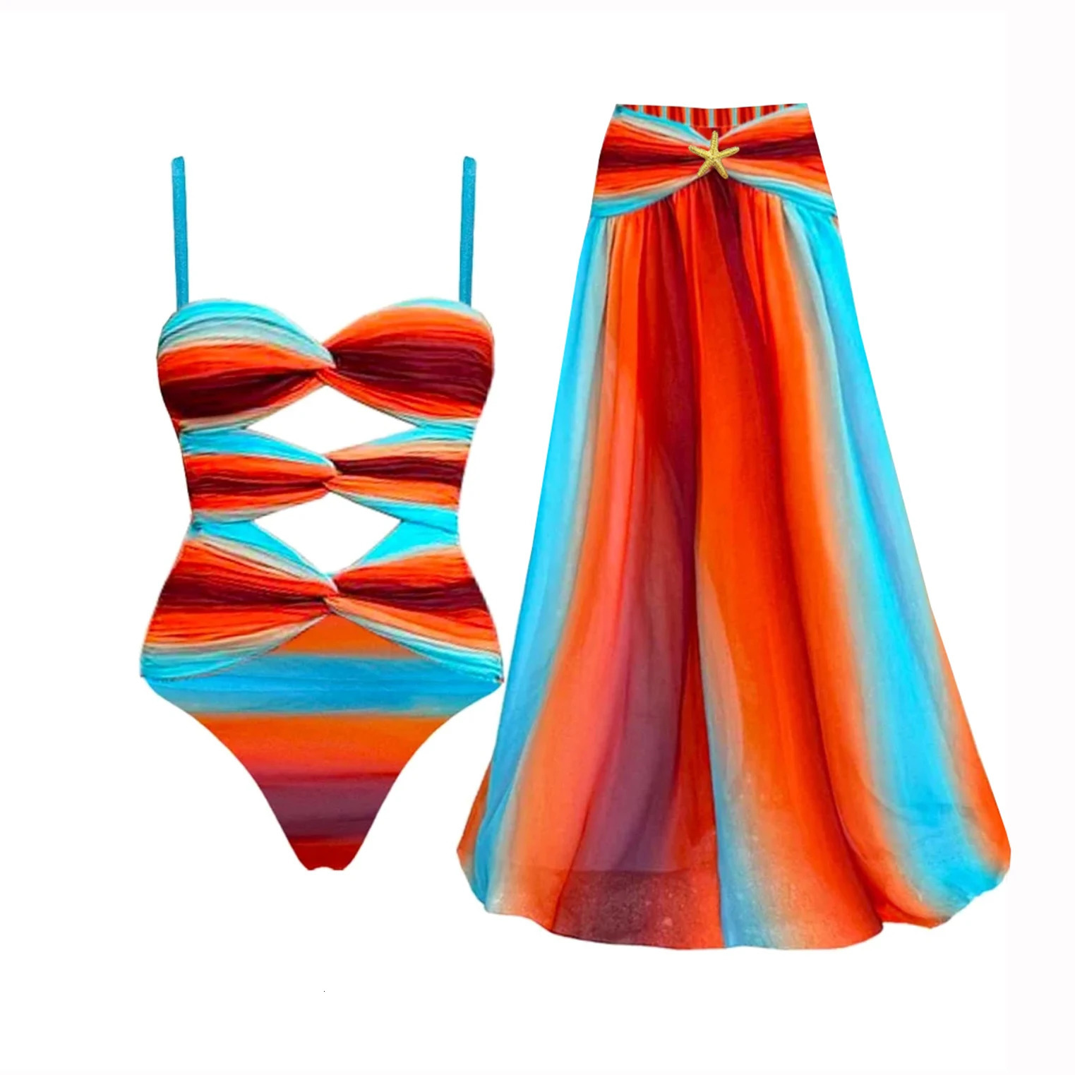 Cut Out Swimsuit And Cover Up Sexy Swimwear Women Floral Stars Swim Suit Push Up Bikini Bathingsuit Sliming Bodysuit Beachwear 250225