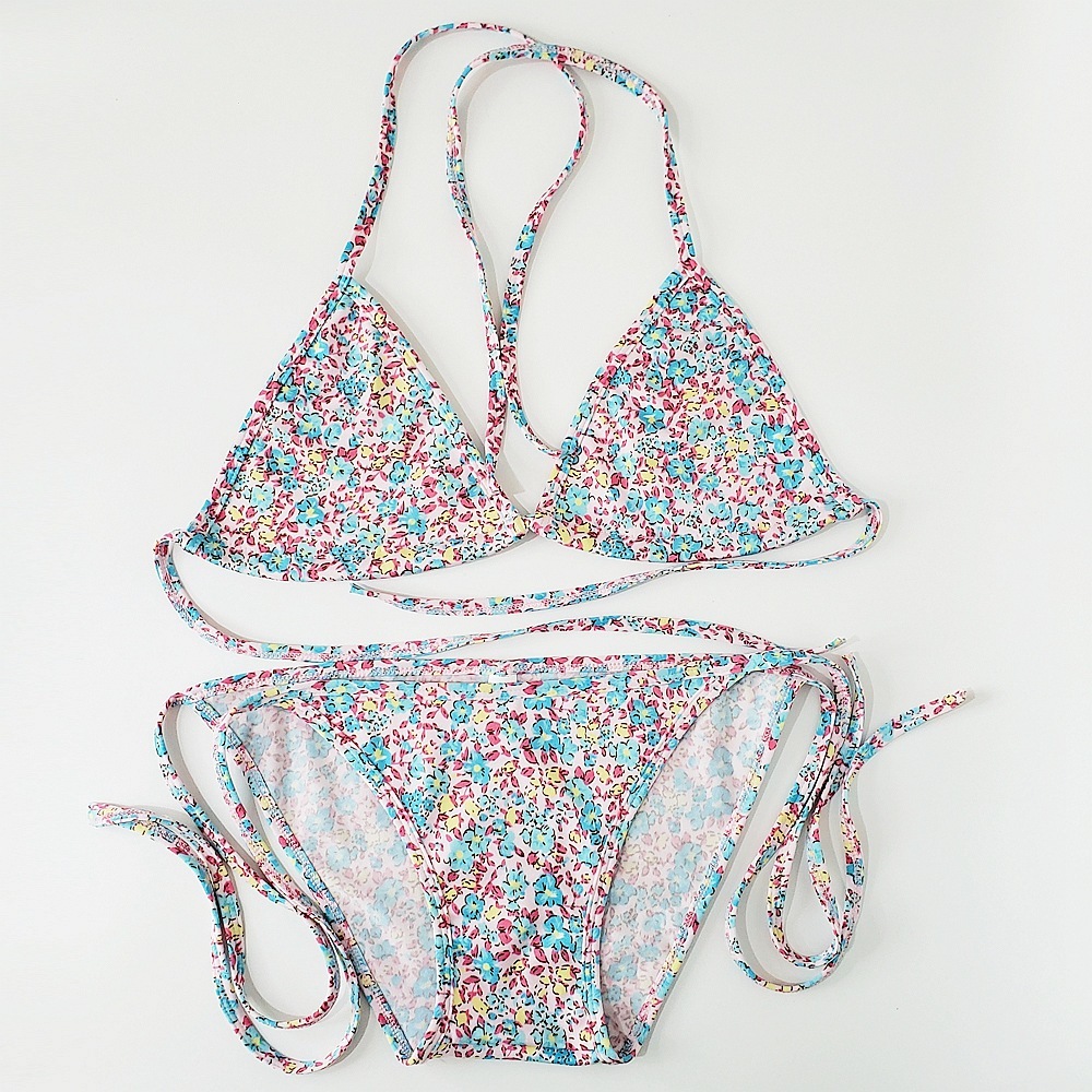 Women sexy swimwear pattern Paisley European size three-point bikini lace up floral split swimsuit