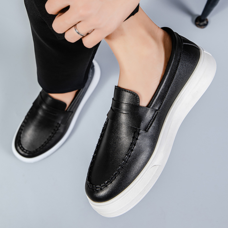 2025 spring new breathable bean shoes men's British style loafers Fashion NEW casual leather sneaker fashion footwear 39-45 black white