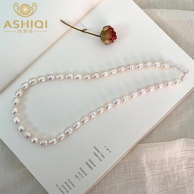 ASHIQI Natural Freshwater Pearl Necklace 925 Sterling Silver Buckle Fashion Jewelry for Girls 250222