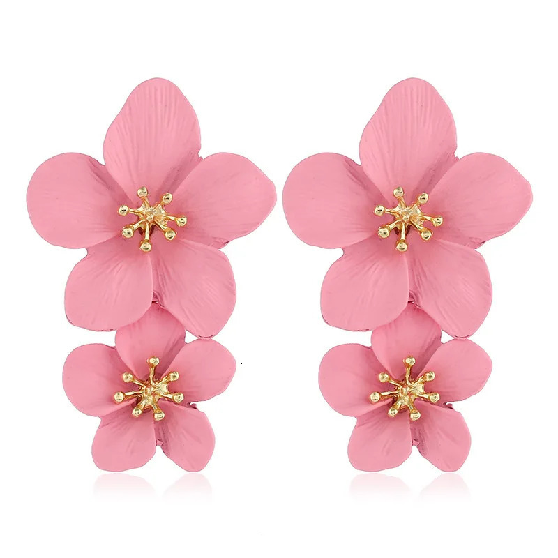 Double Layer Flower Dangle Earrings for Women Trendy Spray Paint Sweet Blooming Petal Drop Earrings White Blue Pink Red Jewelry 250225