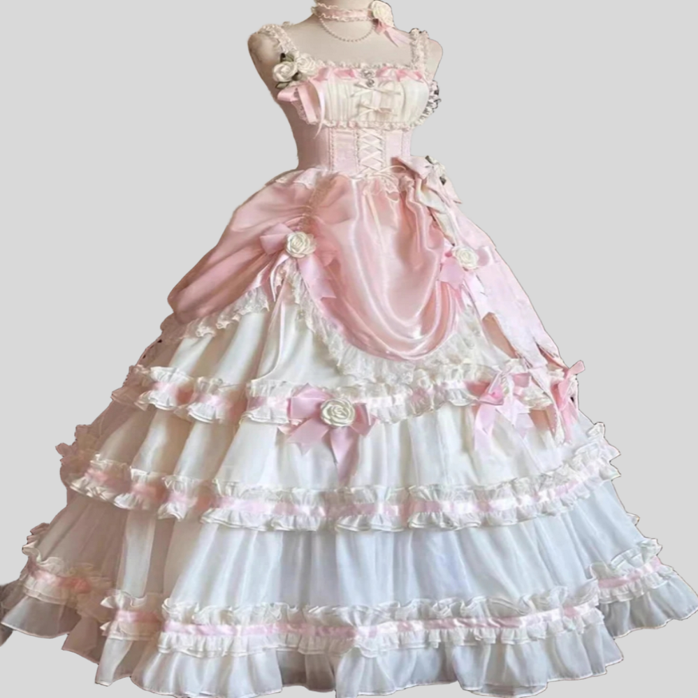 Lolita Fantasy Cosplay Prom Dress 2025 Multi Layer Ruffles Bowknot Victorian Evening Dress 3D Florals Civil war Southern Belle 1860s Formal Birthday P