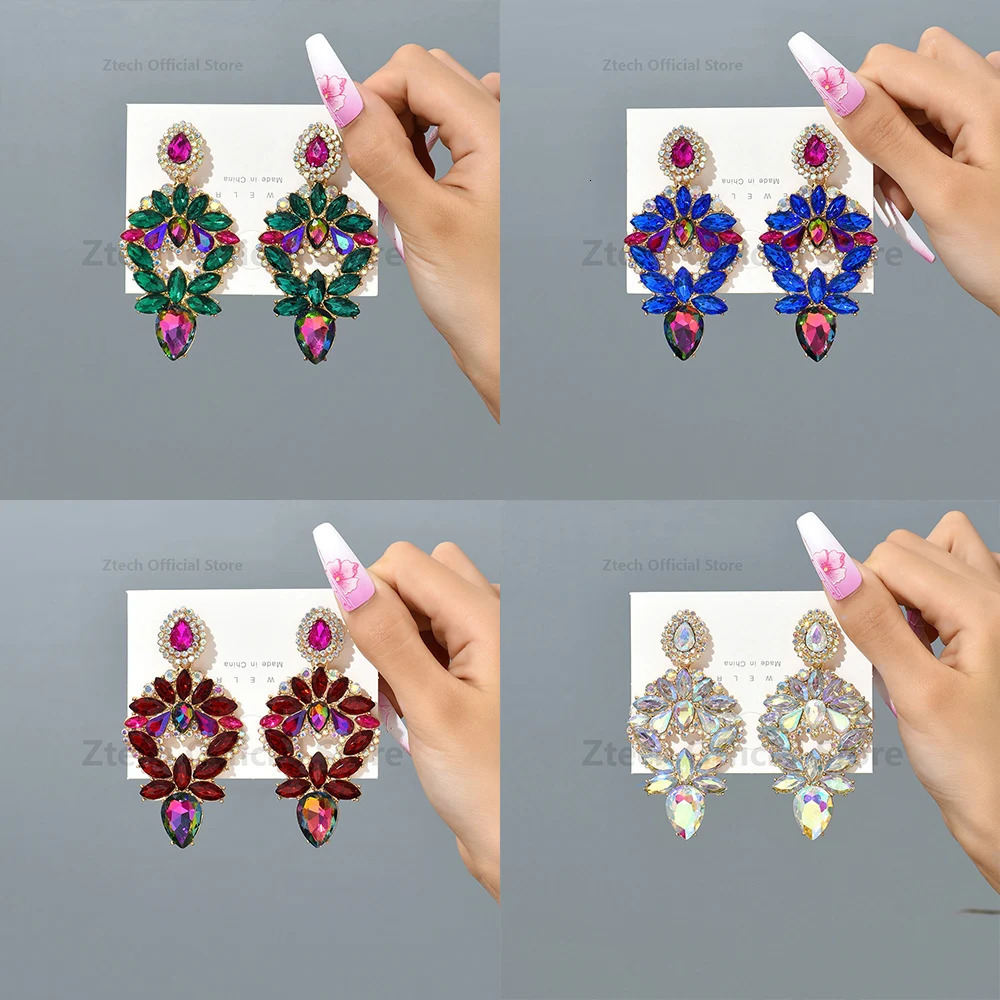 Bohemian Shiny Colorful Rhinestone Dangle Drop Earrings For Women Fashion Vintage Geometric Jewelry Ear Accessories 250225