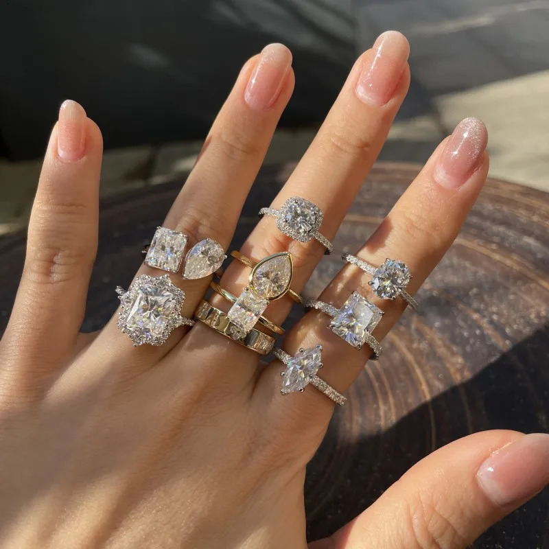 Follow Cloud 6.5mm 1ct Square Ring Set for Women S925 Silver White Gold Wedding Ring Silver Ring 250220