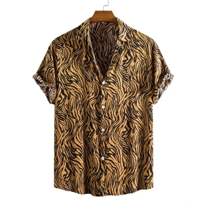 Leopard Hawaiian Sexy Floral Male Camisa Slim Fit Short Sleeve Party Beach Casual Mens Shirts For Man Clothing Social Retro 250226