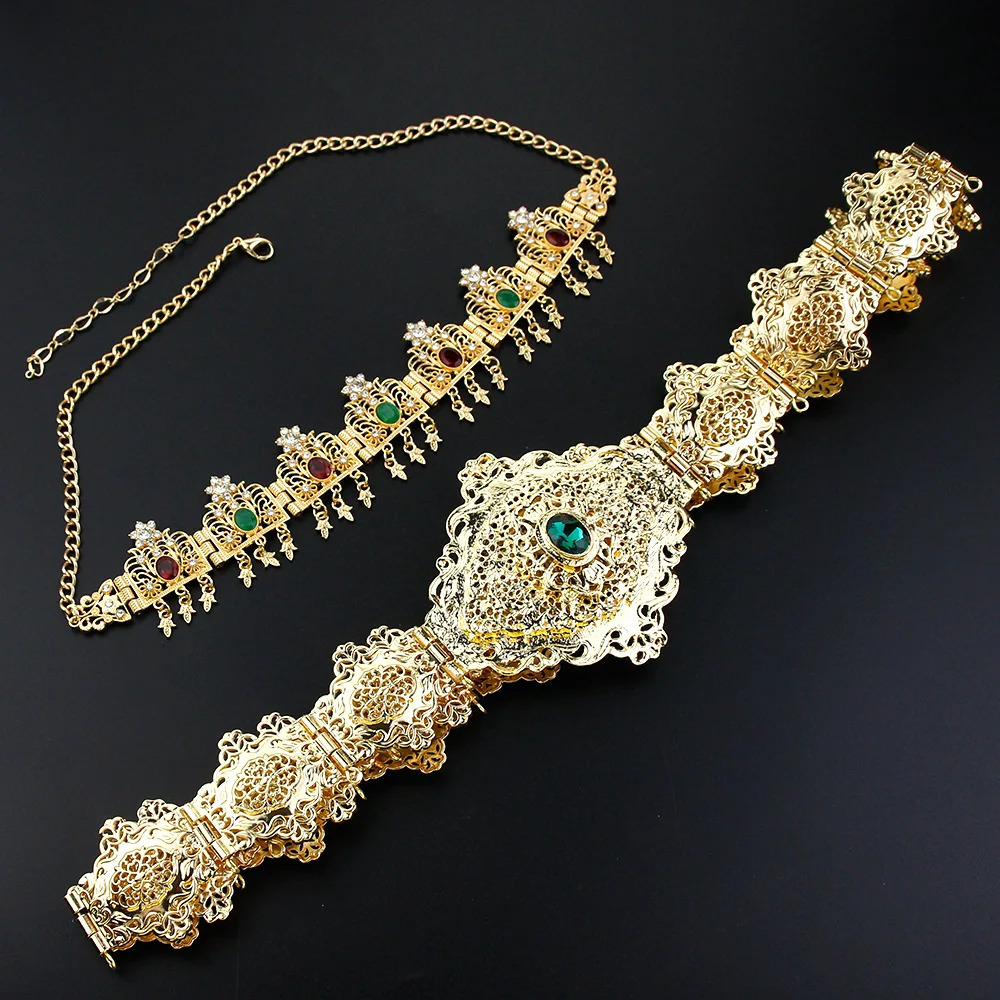 Sunspicems Morocco Bridal Jewelry Set Crown Crystal Belt Set Wedding Dress Waist Chain Caftan Bijoux Arabian Women Jewelry Gift 250225
