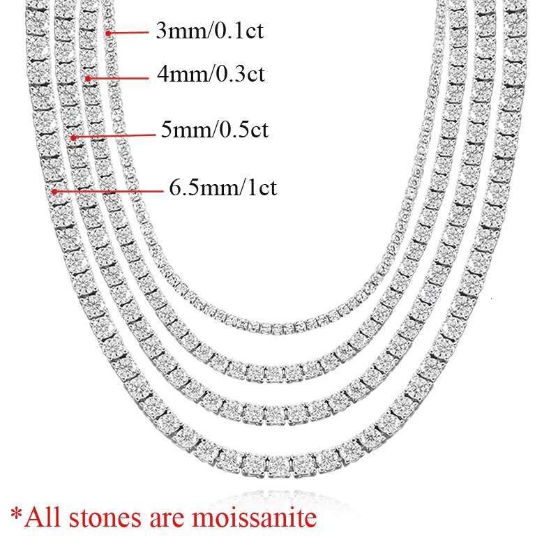 OEVAS 3MM/4MM/5MM/6.5MM Moissanite Tennis Necklace For Women Top Quality 100% Sterg Sier Sparkg Party Fine Jewelry