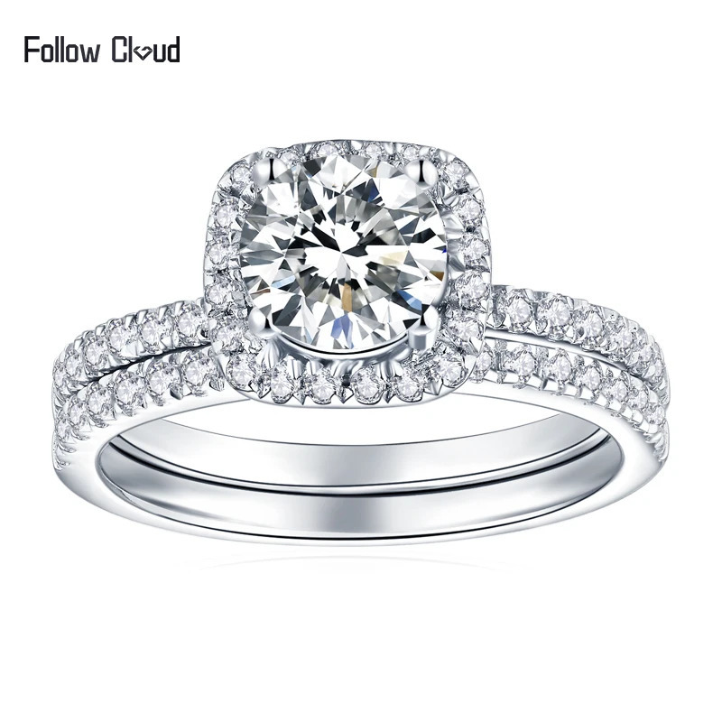 Follow Cloud 6.5mm 1ct Square Ring Set for Women S925 Silver White Gold Wedding Ring Silver Ring 250220
