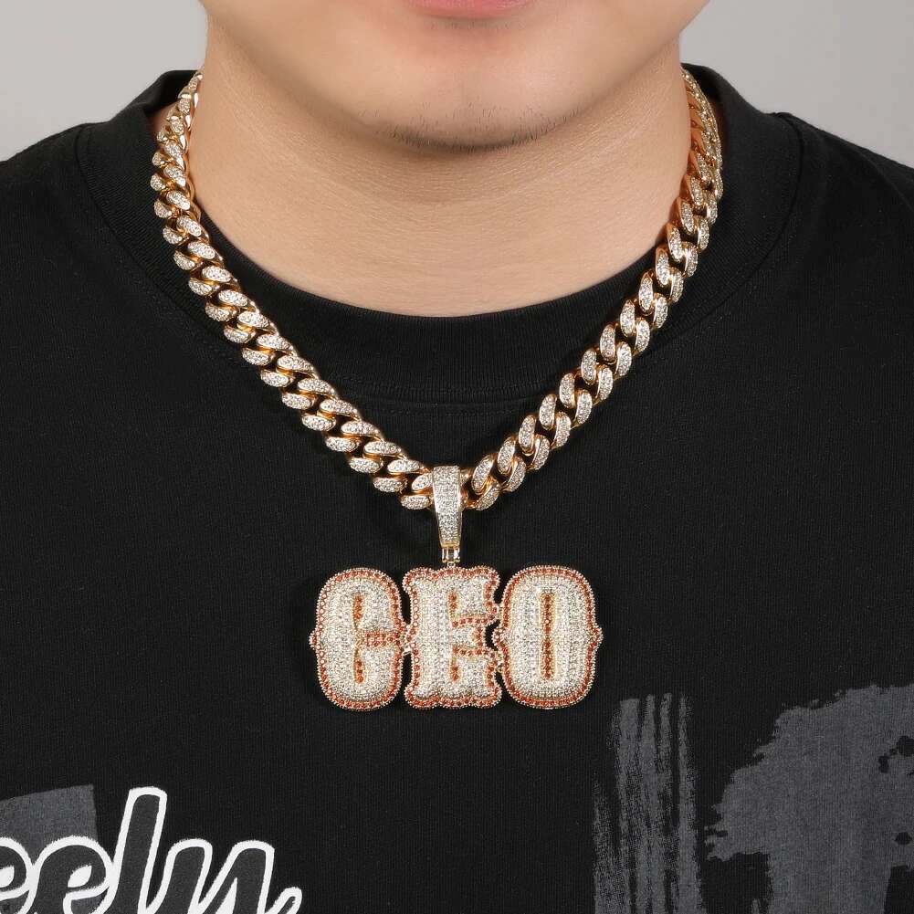 TBTK Custom Bold Spiny Letters Two Tone Pendant Micro Paved Cubic Zirconia Personalized NamePlate Necklace Hiphop Jewelry