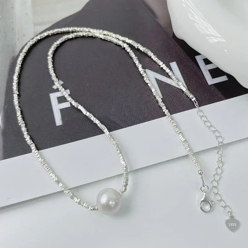 Sparkling 12mm Pearl Pendant Necklace For Women Girl 100% 925 Sterling Silver Choker Chain Wedding Birthday Party Gift Jewelry 250222