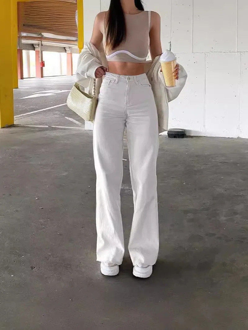 High waist washed straight casual pants solid color all-match womens slim fit casual pants 250225