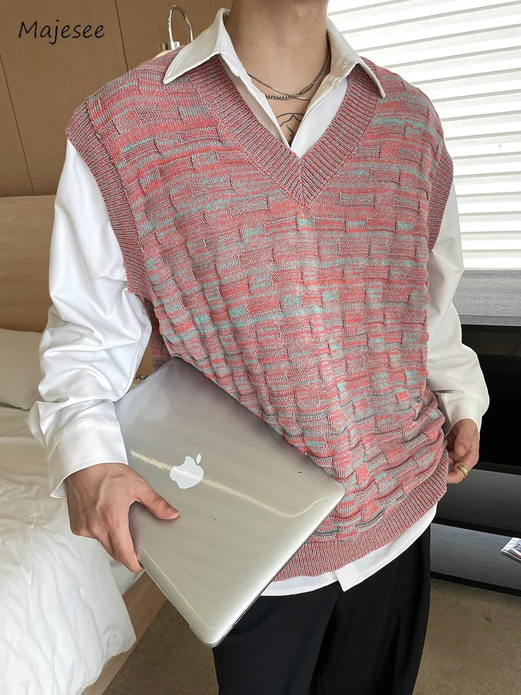 Autumn Sweater Vests Men Knitted Stylish Handsome High Street American Style Sleeveless Couple Prevalent Daily Chic Classic Ins 250225