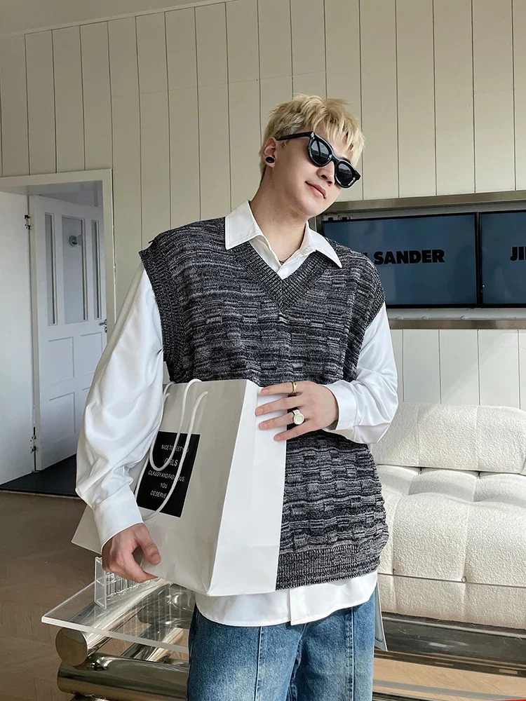 Autumn Sweater Vests Men Knitted Stylish Handsome High Street American Style Sleeveless Couple Prevalent Daily Chic Classic Ins 250225
