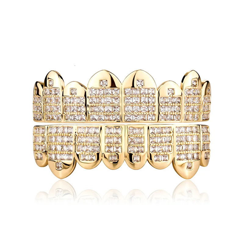 Hip Hop Iced Out Teeth Gold Plated Dental Grills Rock Tooth Caps Crystal Teeth Caps Halloween Tooth 250220