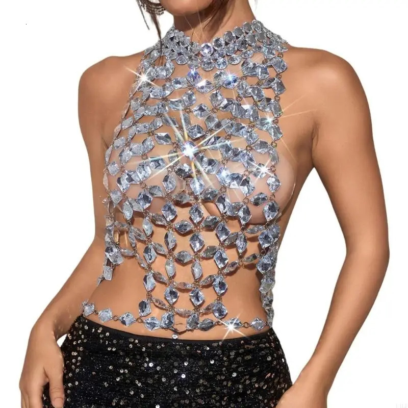 U4LF Alluring Backless Metal Chains Jewelry Unique Backless Gemstones Body Chain Jewelry Accessory For Fashionable Night Outs 250225