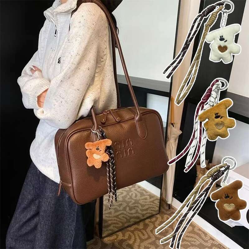 Cute Plush Bear Head Hang Decoration Mobile Phone Case Key Chain Hanging Piece Brand Designer Creative Bag Pendant Keychain