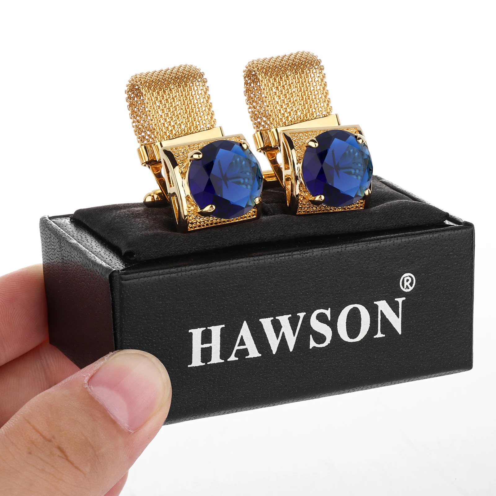 HAWSON Crystal Cufflinks for Men with Chain- Cufflinks man shirt wedding gift jewelry 250225