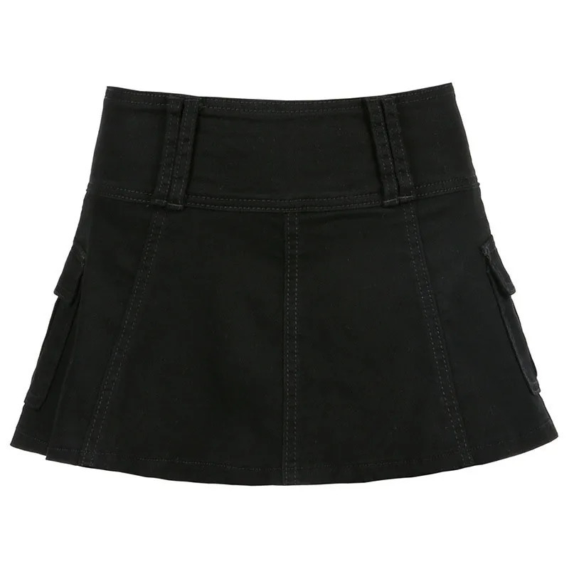 Street s 100-style low-waist sexy lotus leaf edge skirt solid color half-body skirt hip denim skirt pleated skirt 250225