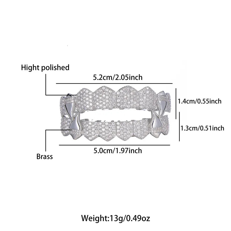 Hip Hop Full CZ Stones Rock Teeth Caps Cubic Zircon Iced Out Micro Pave Top Bottom Charm Grills For Men Women Jewelry 250220