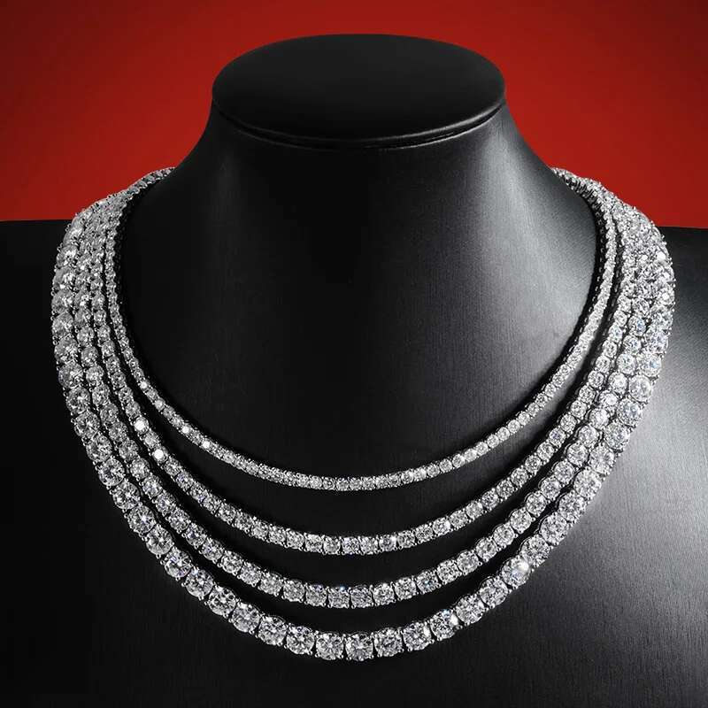OEVAS 3MM/4MM/5MM/6.5MM Moissanite Tennis Necklace For Women Top Quality 100% Sterg Sier Sparkg Party Fine Jewelry
