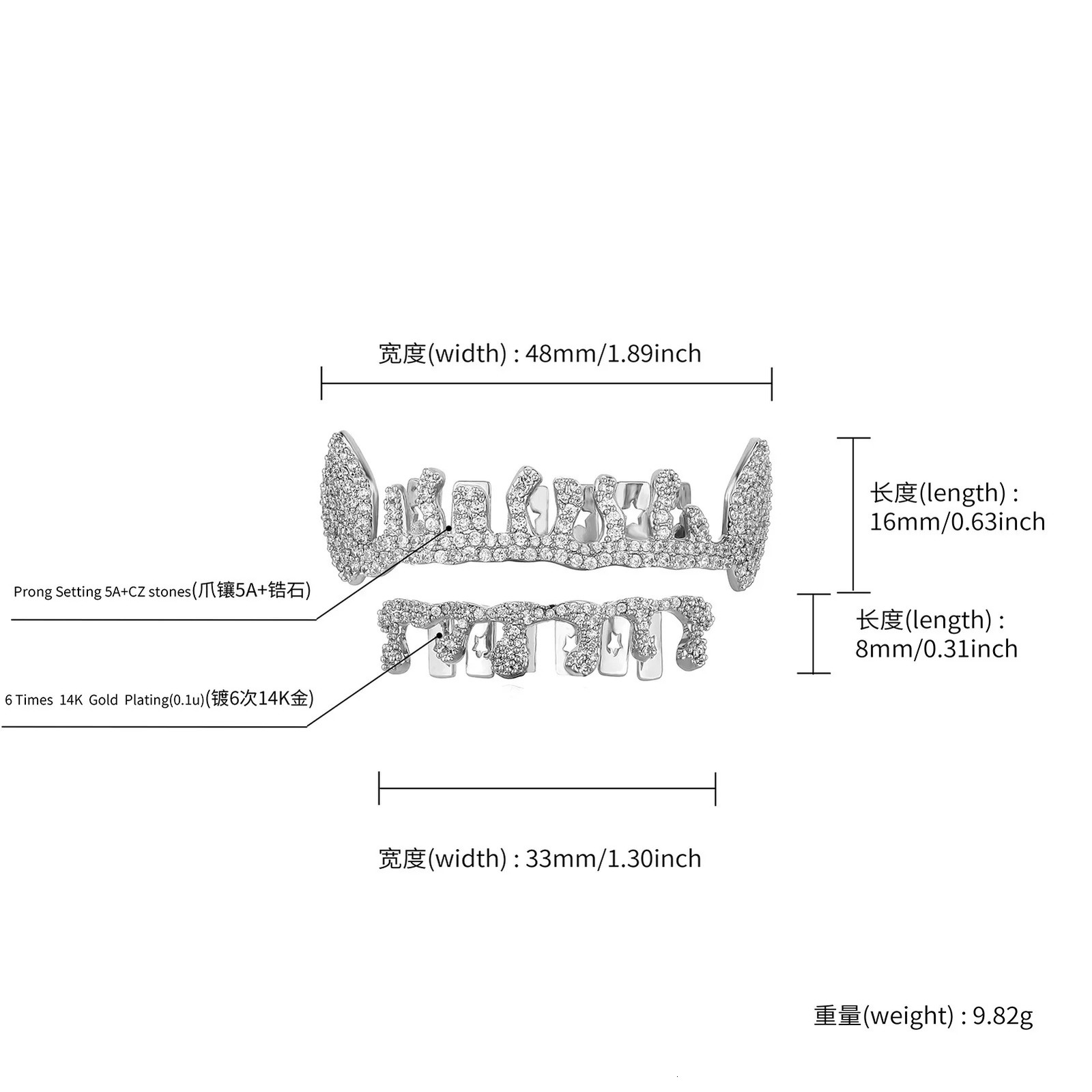 Water Drop Full Zircon Iced Out Teeth Hip Hop Top Bottom Grills Dental Mouth Punk Teeth Caps Cosplay Party TG106 250220