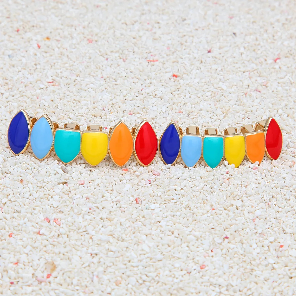 Mix Colorful Bling Teeth Top Bootom Dental Mouth Punk Teeth Caps Cosplay Party Tooth Rapper Hip Hop Jewelry TG012 250220