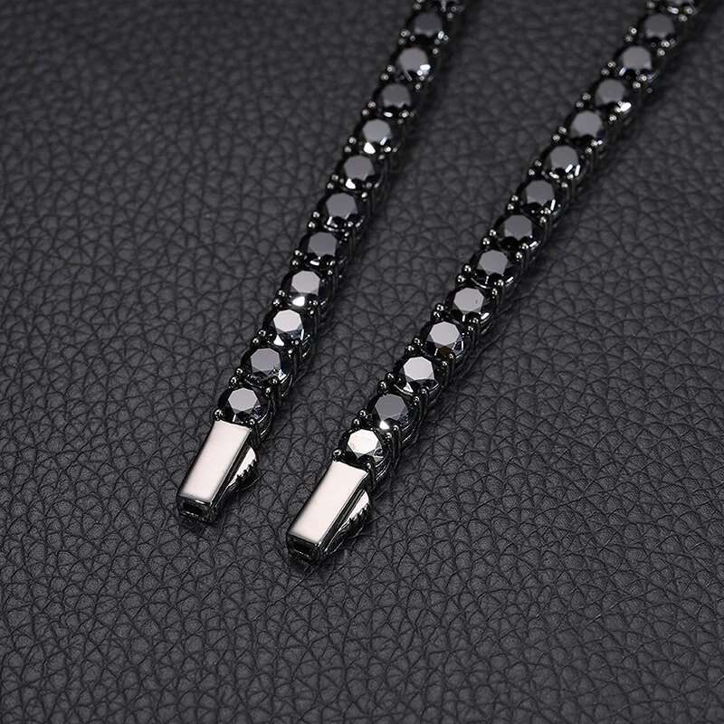 EWYA Real 4/5MM Full Black Moissanite Tennis Necklace for Women Men S Sier Hip Hop Fine Jewelry Neck Chain Necklaces